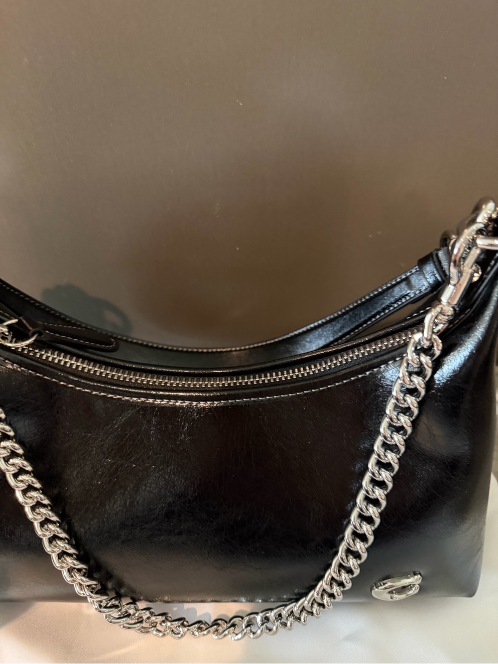 Coach Black Leather Shoulder Bag with Silver Chain - Picture 2 of 11